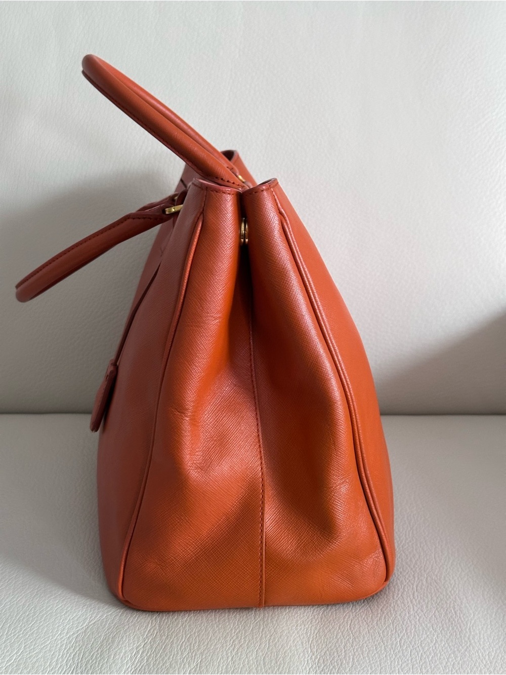 PRADA Saffiano Lux Leather Tote Bag in Papaya Orange - Picture 12 of 12